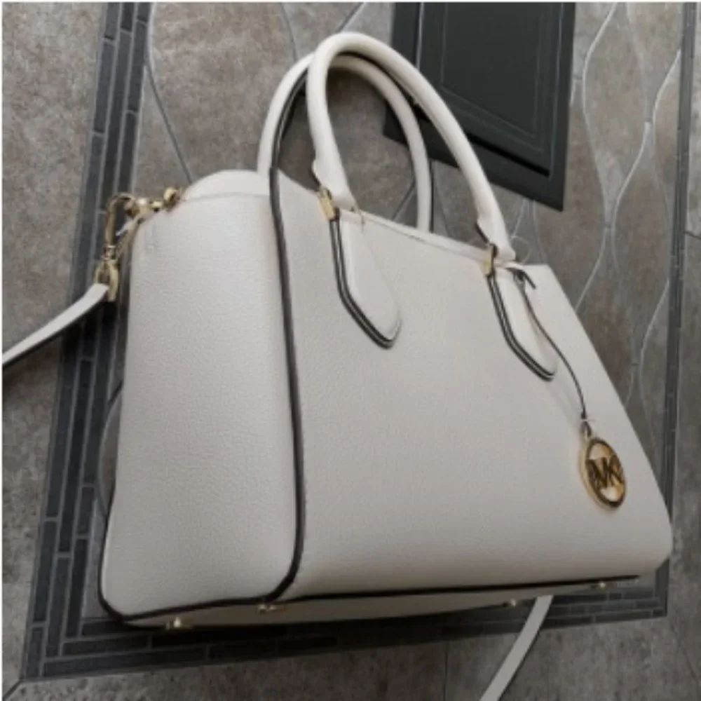 Michael Kors Daria Large Satchel Bag Leather Light Cream - Picture 2 of 15